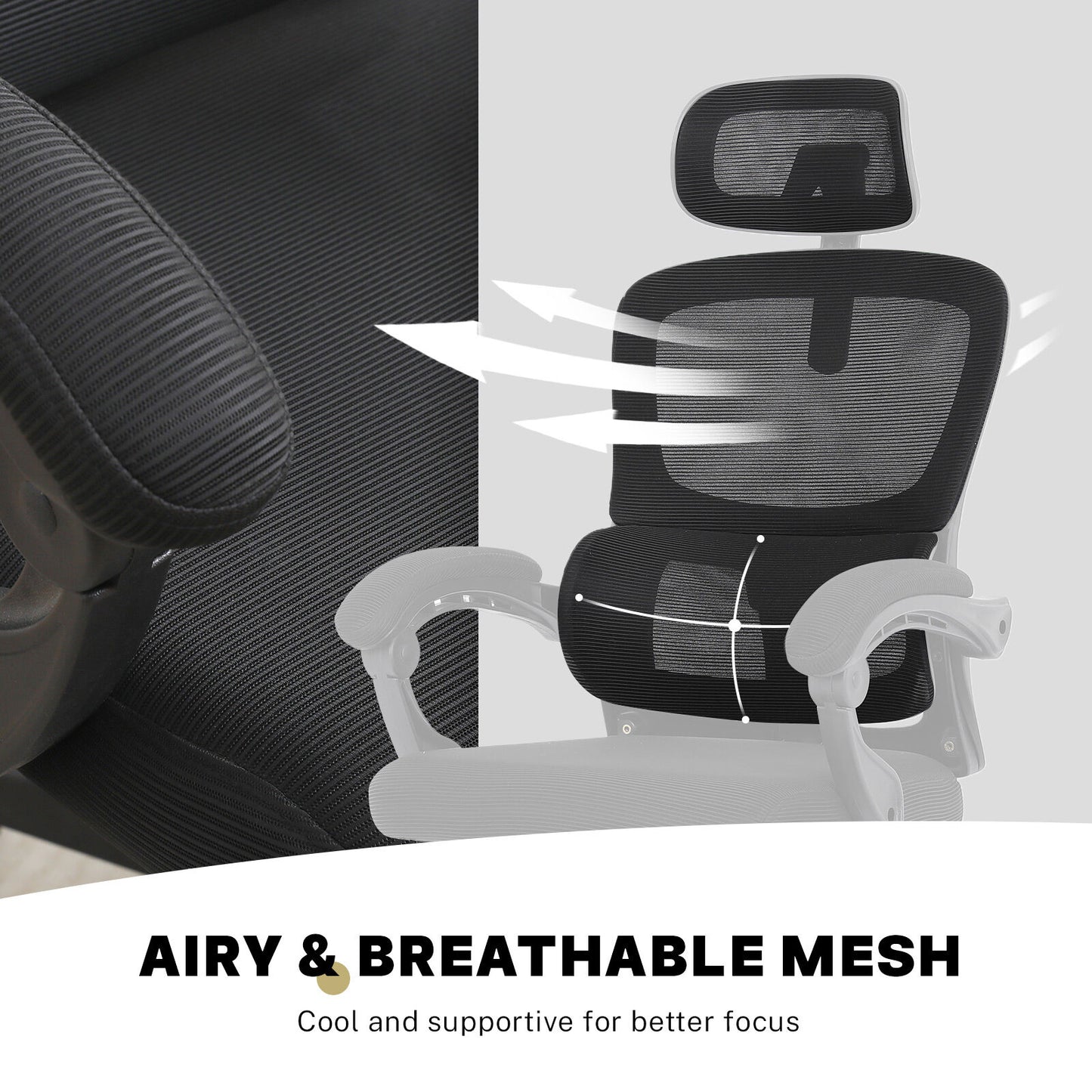 Ergonomic Reclining Office Chair - Lumbar Support, Adjustable Headrest VELTRA - BLACK - Image 7