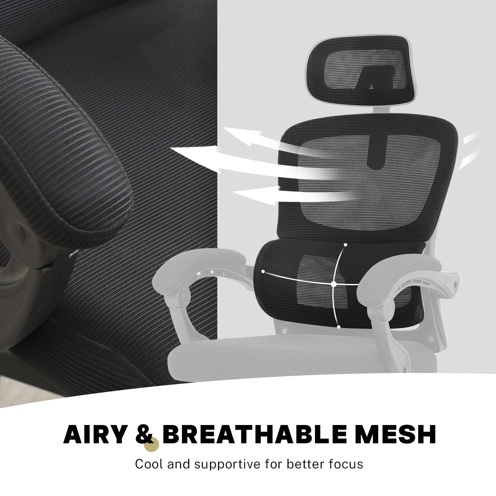 Ergonomic Reclining Office Chair - Lumbar Support, Adjustable Headrest VELTRA - BLACK - Image 7