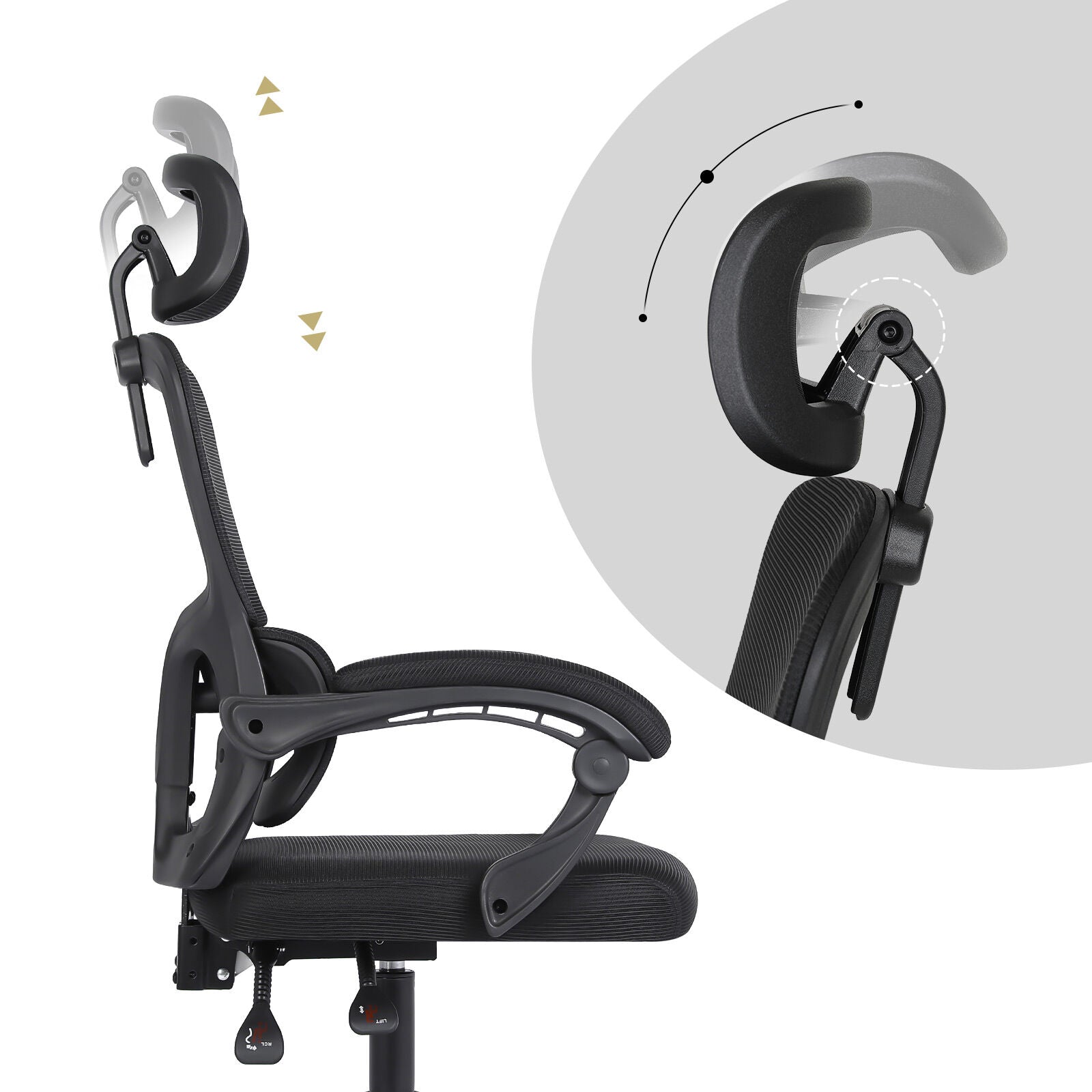 Ergonomic Reclining Office Chair - Lumbar Support, Adjustable Headrest VELTRA - BLACK - Image 8