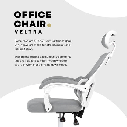 Ergonomic Reclining Office Chair - Lumbar Support, Adjustable Headrest VELTRA - GREY - Image 3
