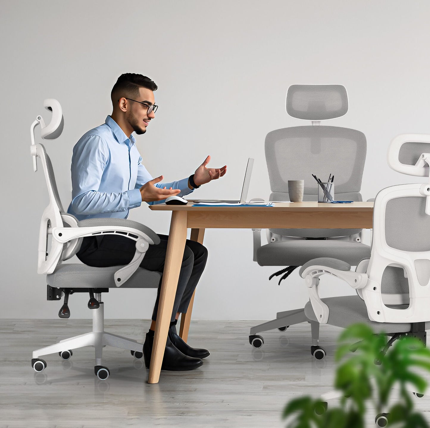 Ergonomic Reclining Office Chair - Lumbar Support, Adjustable Headrest VELTRA - GREY - Image 6