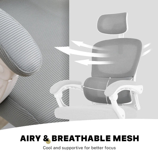 Ergonomic Reclining Office Chair - Lumbar Support, Adjustable Headrest VELTRA - GREY - Image 7