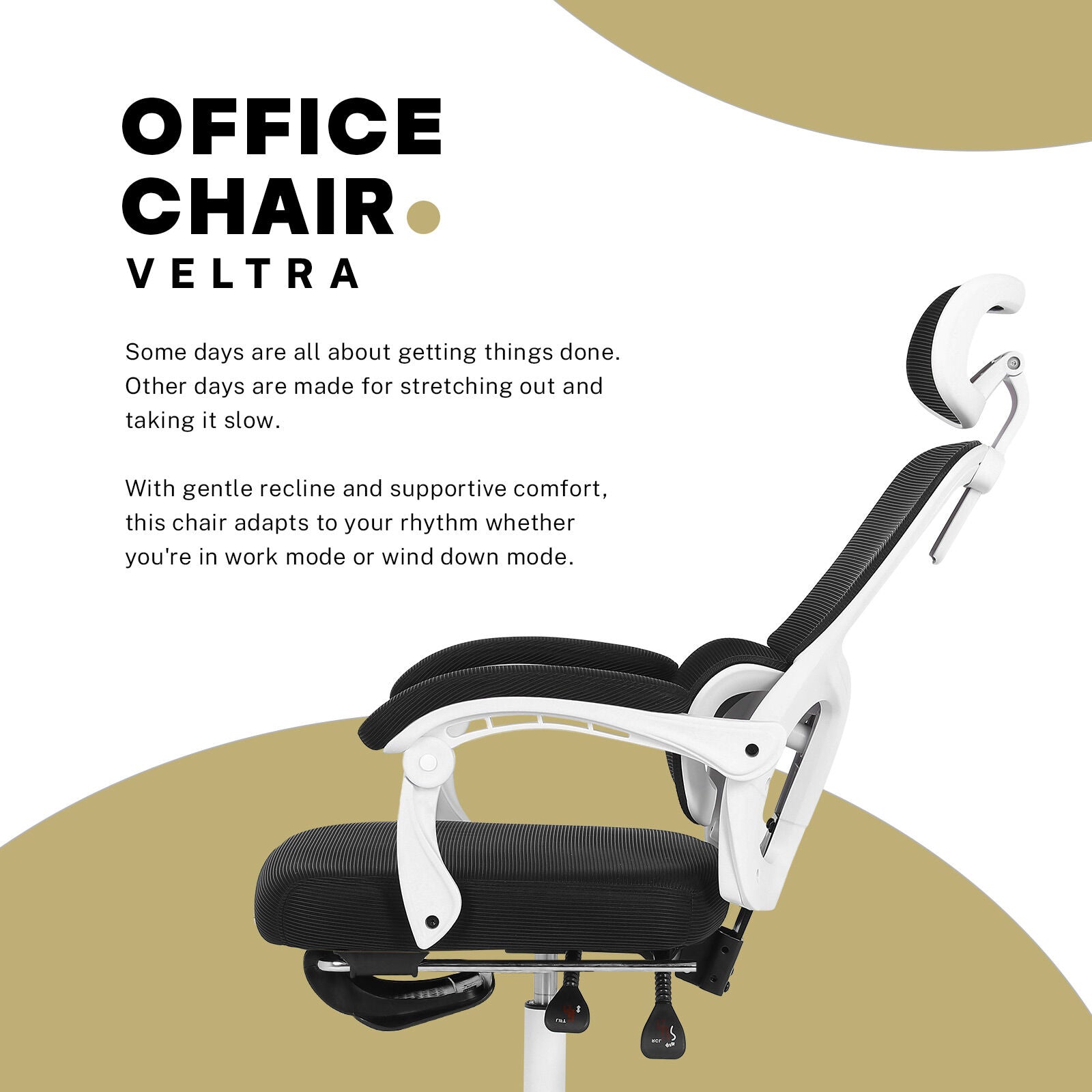 Ergonomic Reclining Office Chair - Footrest, Lumbar Support, Adjustable Headrest VELTRA - BLACK - Image 3