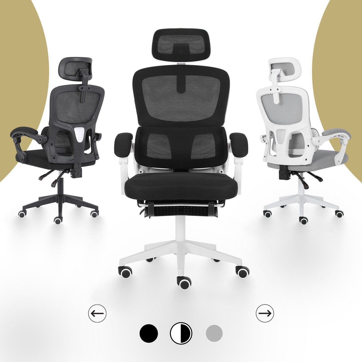 Ergonomic Reclining Office Chair - Footrest, Lumbar Support, Adjustable Headrest VELTRA - BLACK - Image 4