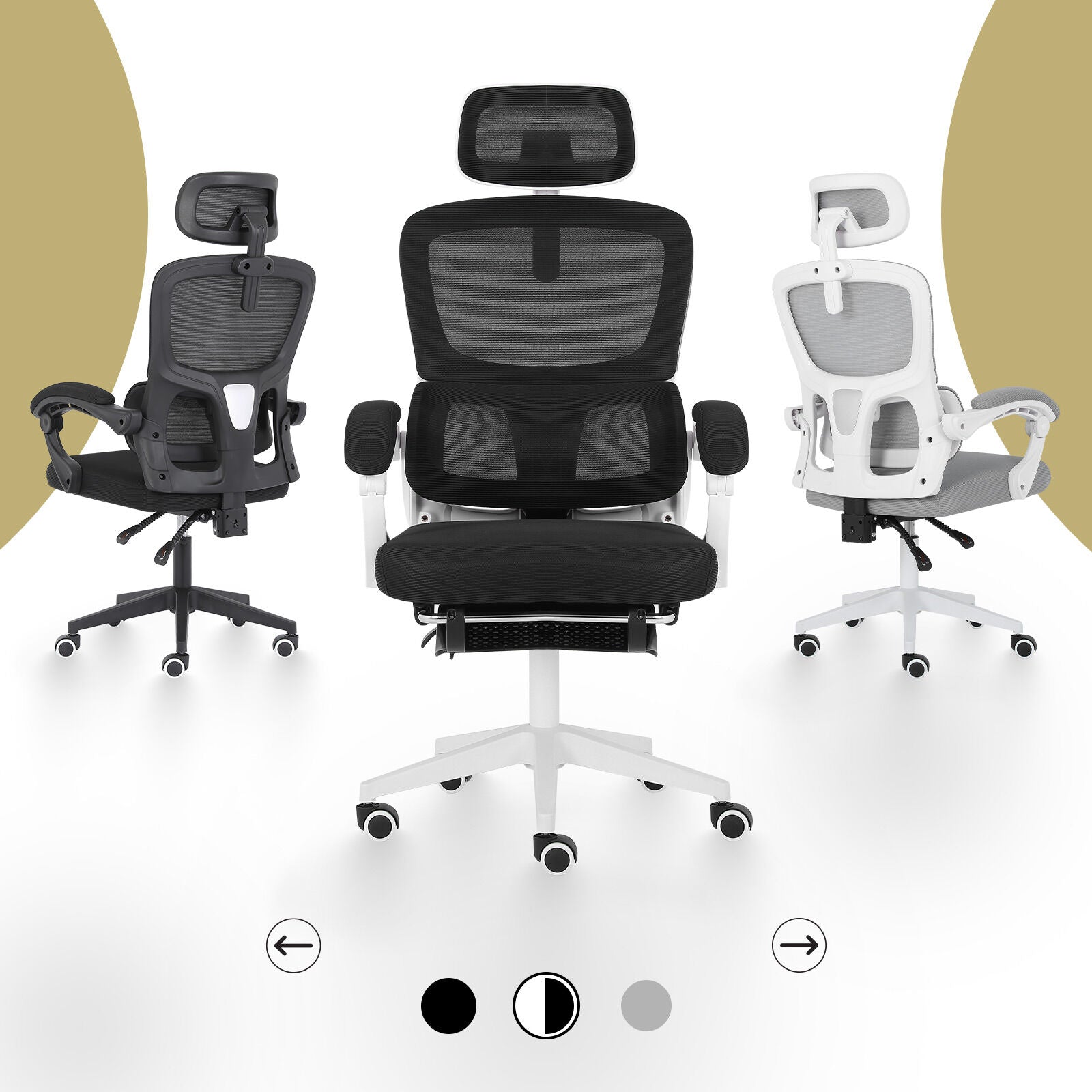 Ergonomic Reclining Office Chair - Footrest, Lumbar Support, Adjustable Headrest VELTRA - BLACK - Image 4