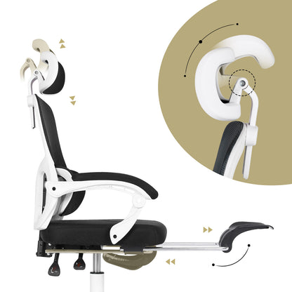 Ergonomic Reclining Office Chair - Footrest, Lumbar Support, Adjustable Headrest VELTRA - BLACK - Image 6