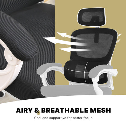 Ergonomic Reclining Office Chair - Footrest, Lumbar Support, Adjustable Headrest VELTRA - BLACK - Image 7
