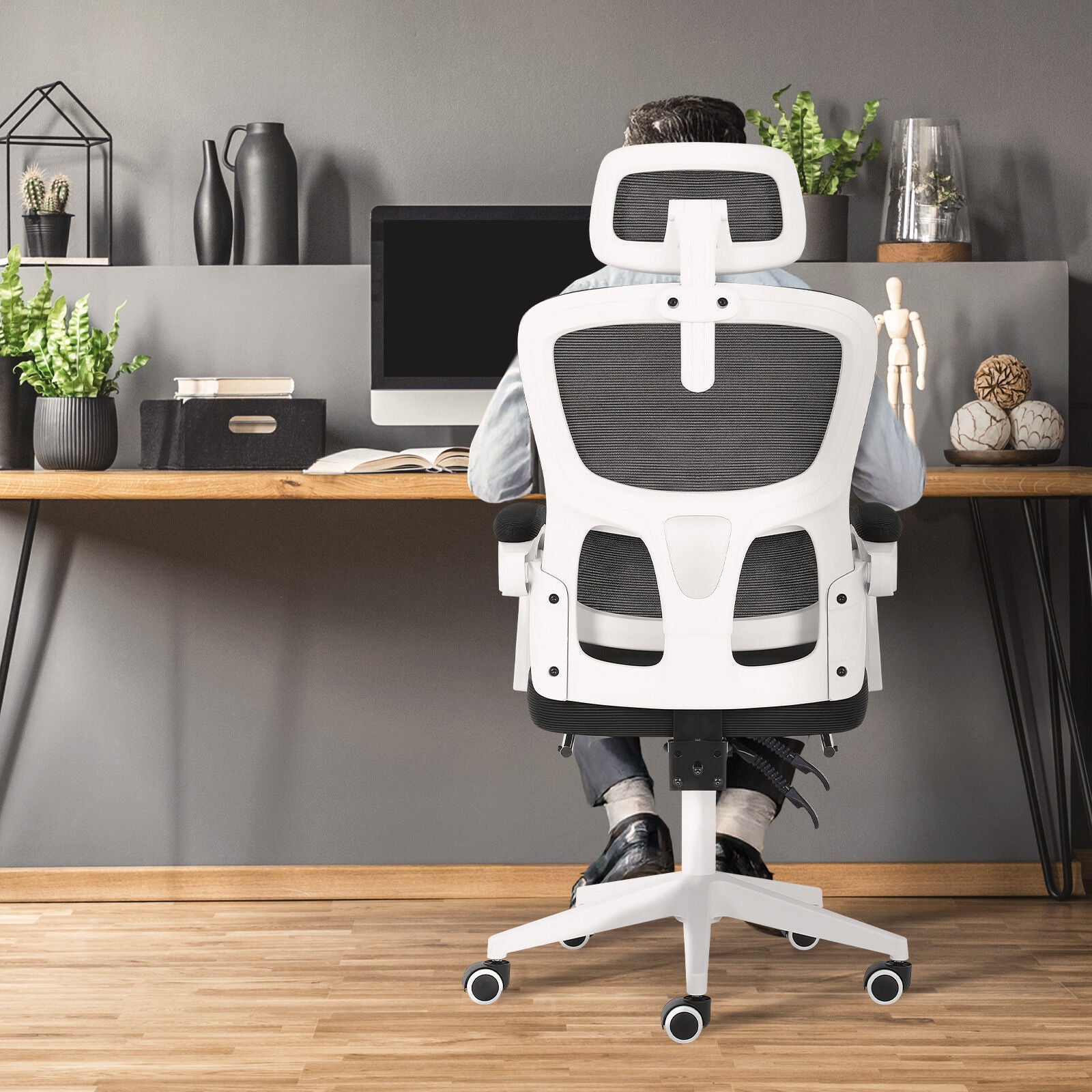 Ergonomic Reclining Office Chair - Footrest, Lumbar Support, Adjustable Headrest VELTRA - BLACK - Image 8