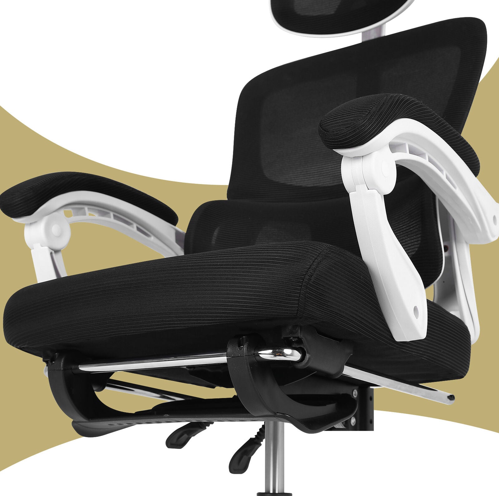 Ergonomic Reclining Office Chair - Footrest, Lumbar Support, Adjustable Headrest VELTRA - BLACK - Image 9
