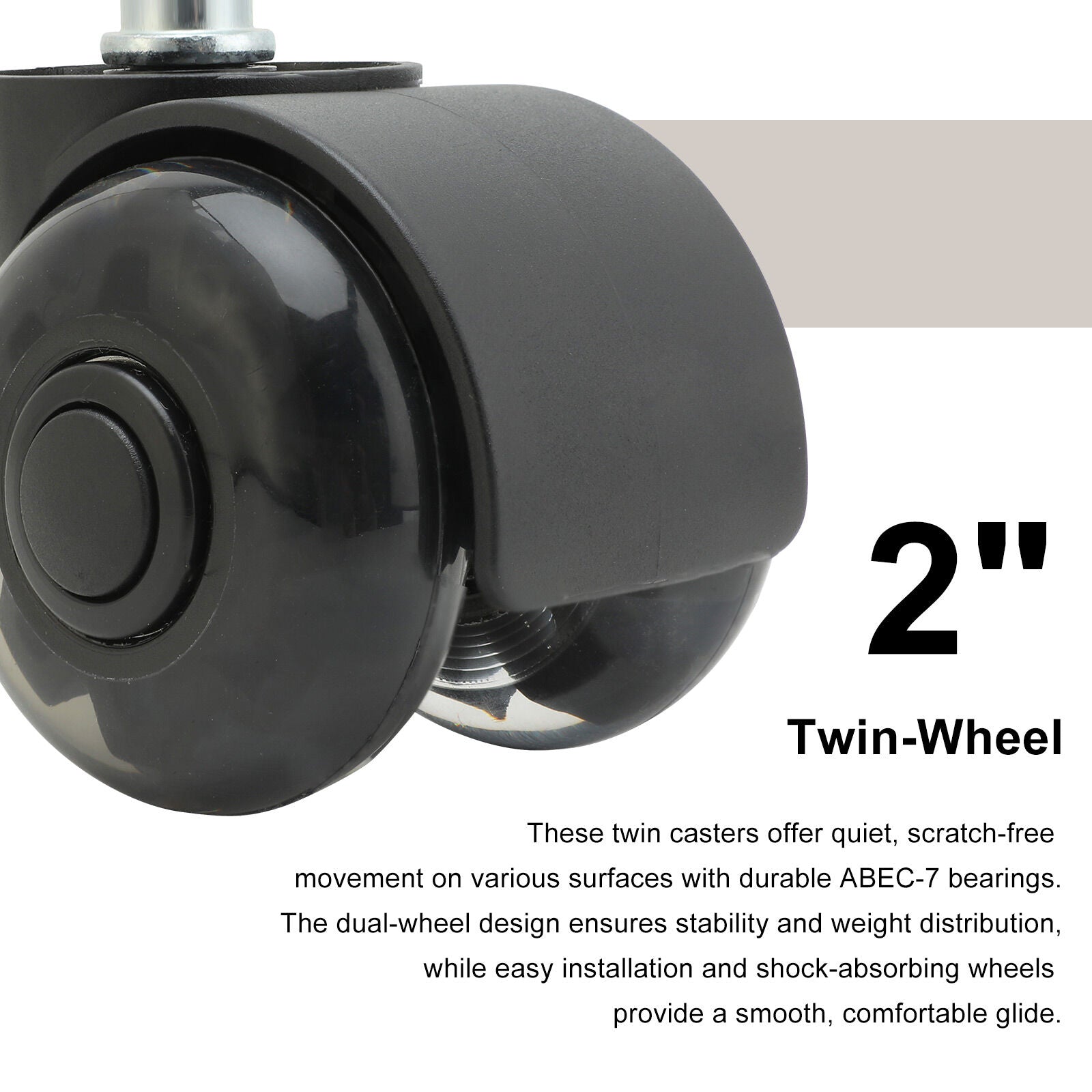 5X 2'' Twin Wheel Office Chair Casters - Slient Smooth, 11x22mm Stem - Image 3