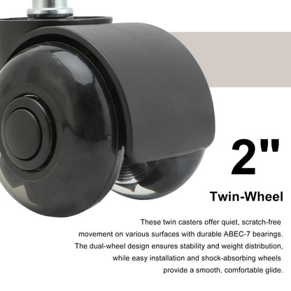 5X 2'' Twin Wheel Office Chair Casters - Slient Smooth, 11x22mm Stem - Image 3