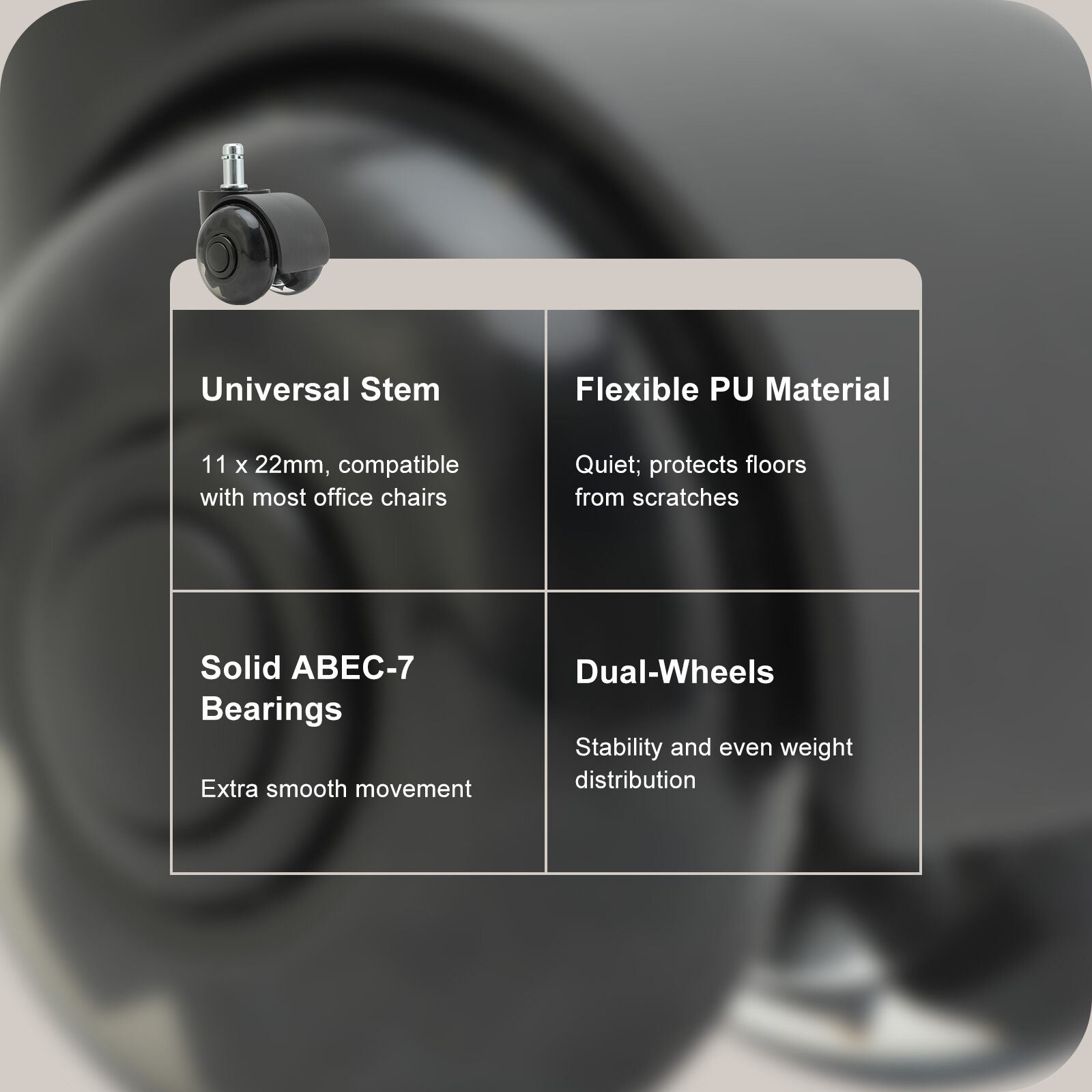 5X 2'' Twin Wheel Office Chair Casters - Slient Smooth, 11x22mm Stem - Image 4