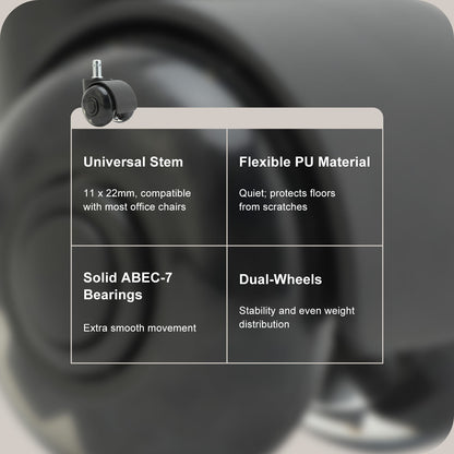 5X 2'' Twin Wheel Office Chair Casters - Slient Smooth, 11x22mm Stem - Image 4