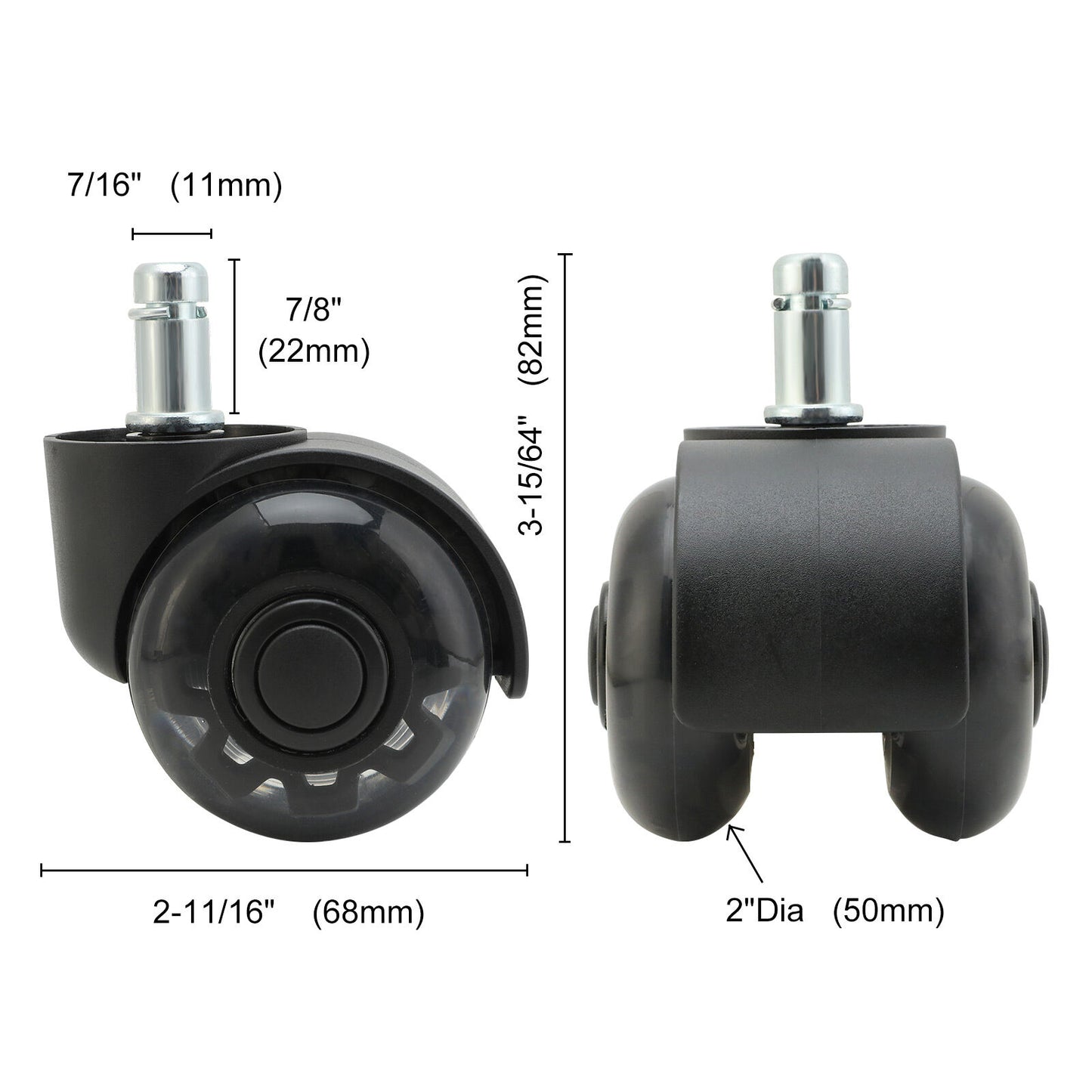5X 2'' Twin Wheel Office Chair Casters - Slient Smooth, 11x22mm Stem - Image 9