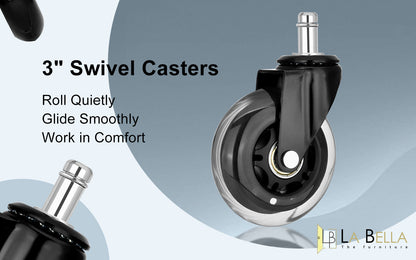 5X 3'' Rollerblade Style Wheels Office Chair Casters - Slient Smooth, 11x22mm Stem - Image 2
