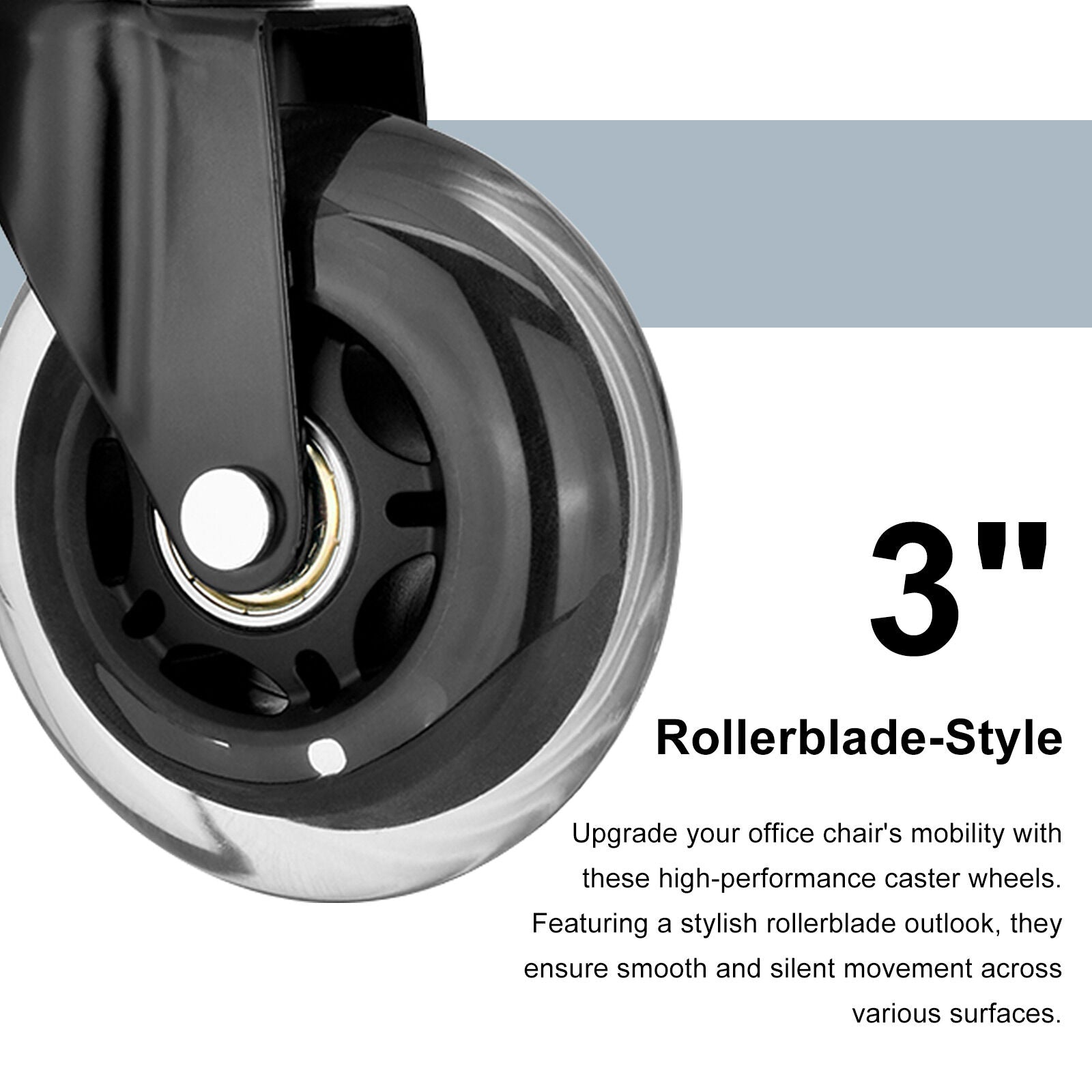 5X 3'' Rollerblade Style Wheels Office Chair Casters - Slient Smooth, 11x22mm Stem - Image 3