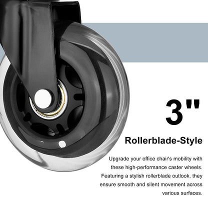 5X 3'' Rollerblade Style Wheels Office Chair Casters - Slient Smooth, 11x22mm Stem - Image 3