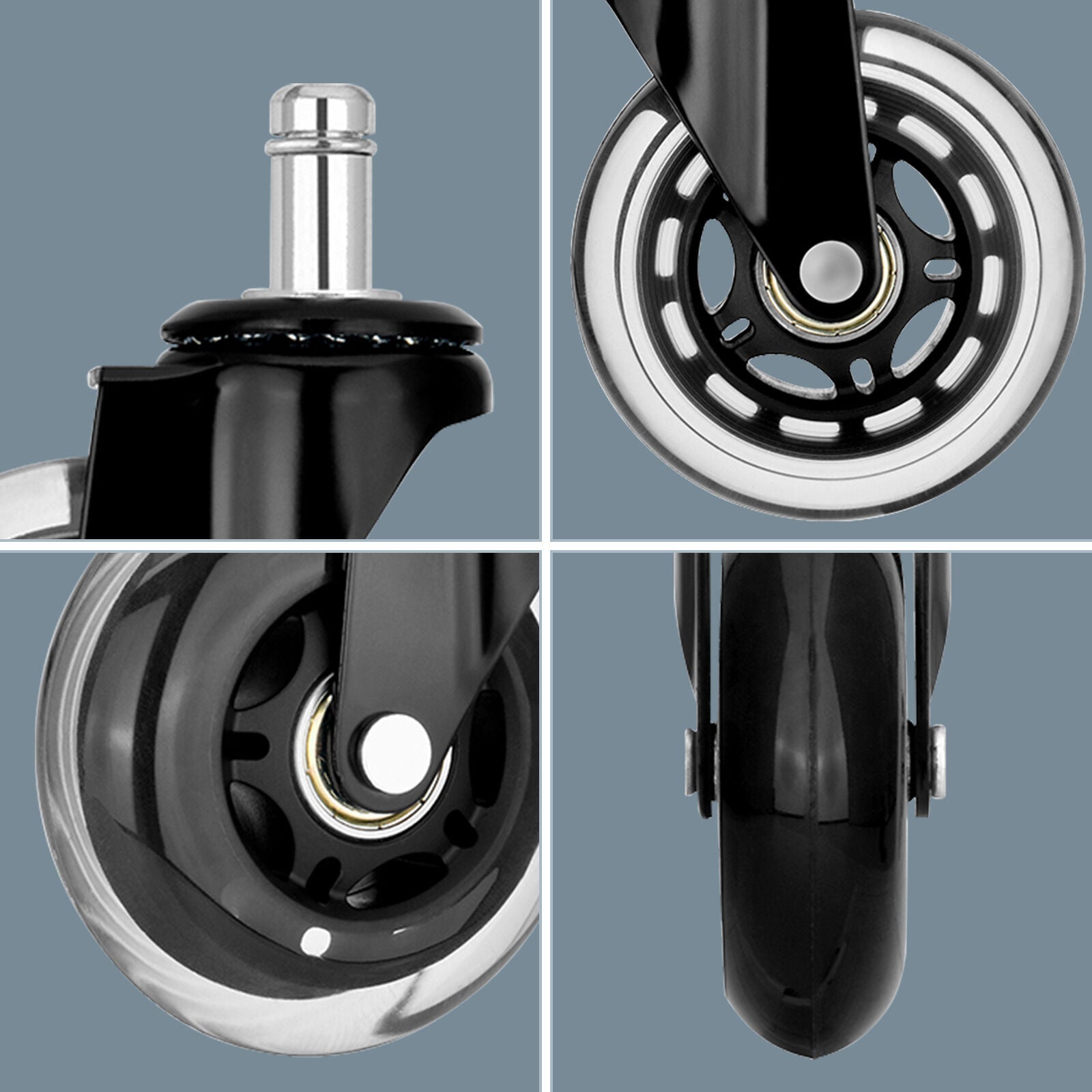 5X 3'' Rollerblade Style Wheels Office Chair Casters - Slient Smooth, 11x22mm Stem - Image 7