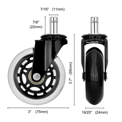 5X 3'' Rollerblade Style Wheels Office Chair Casters - Slient Smooth, 11x22mm Stem - Image 9