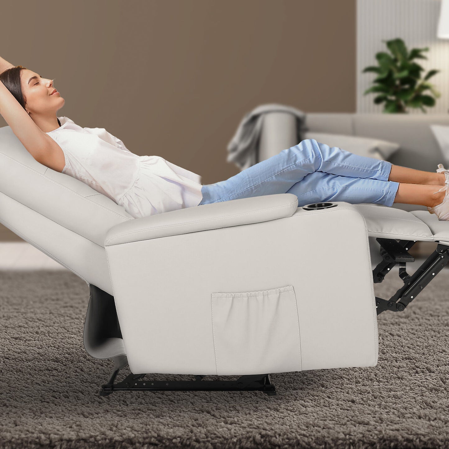 Home Recliner Chair - PU Leather Sofa Lounge Armchair DAKOTA GREY - Image 9