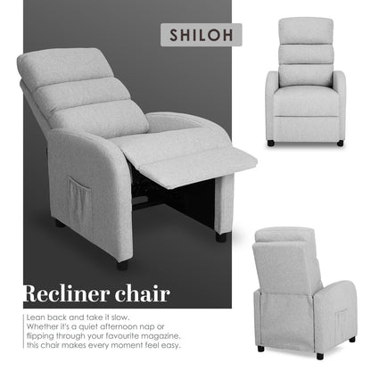 Home Recliner Chair - Linen Fabric Sofa Lounge Armchair SHILOH GREY - Image 3