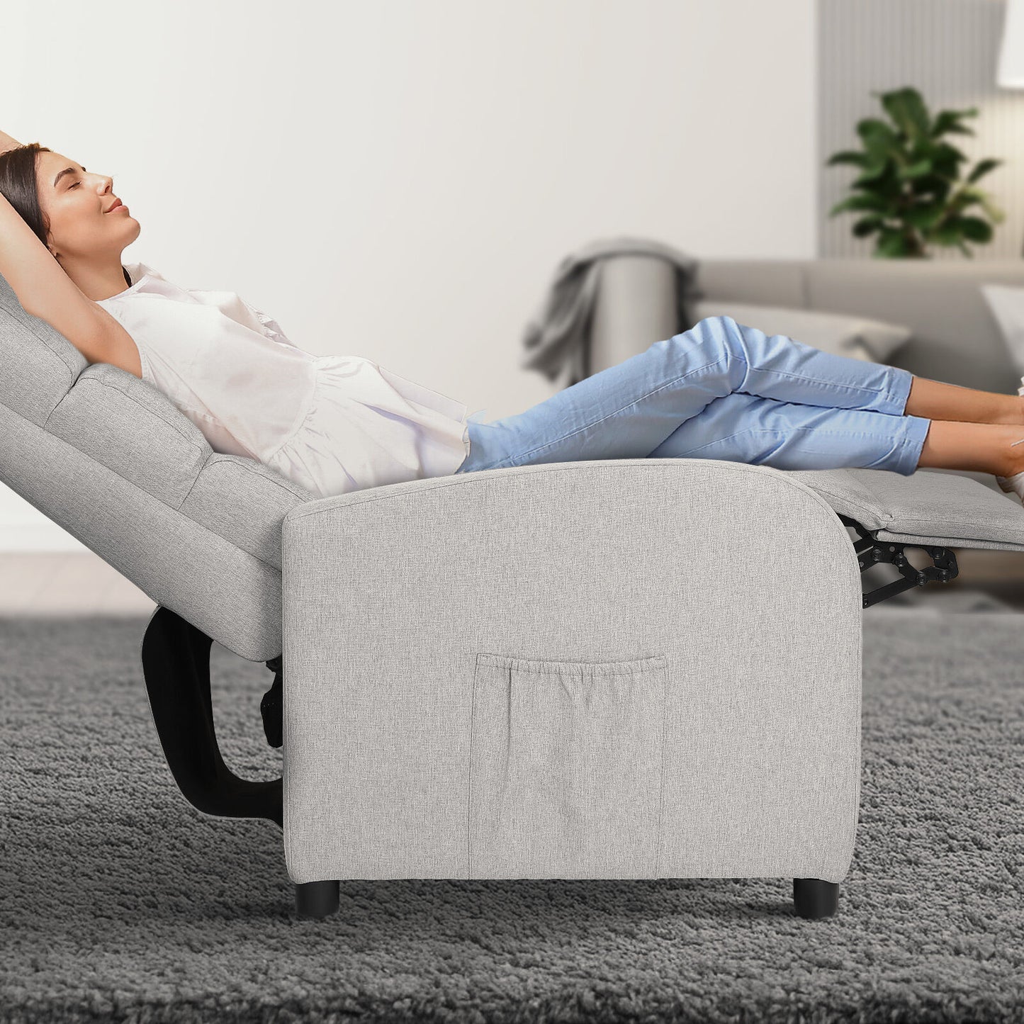 Home Recliner Chair - Linen Fabric Sofa Lounge Armchair SHILOH GREY - Image 9