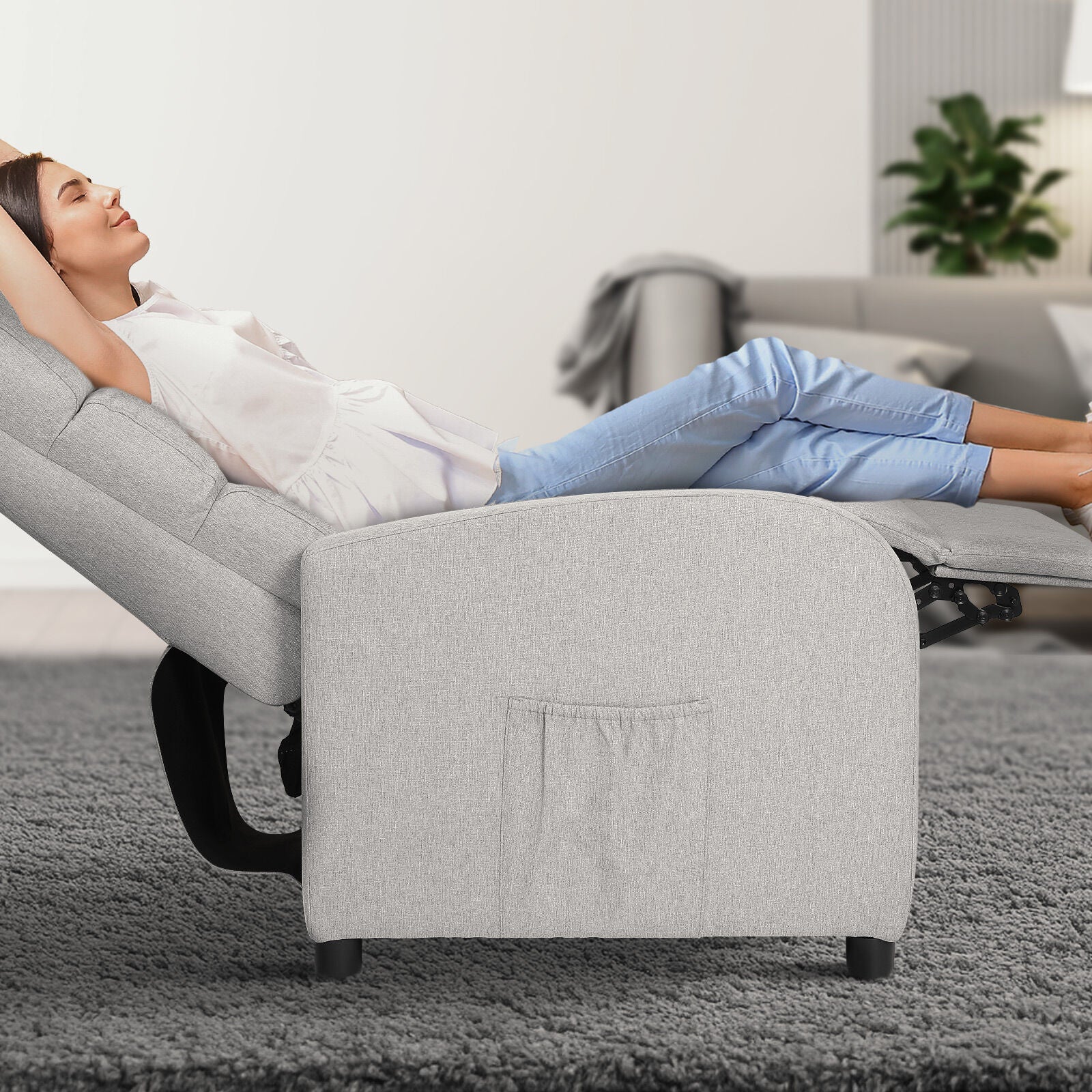 Home Recliner Chair - Linen Fabric Sofa Lounge Armchair SHILOH GREY - Image 9
