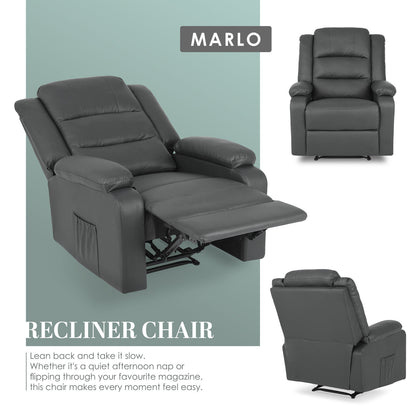 Home Recliner Chair - PU Leather Sofa Lounge Armchair MARLO GREY - Image 3