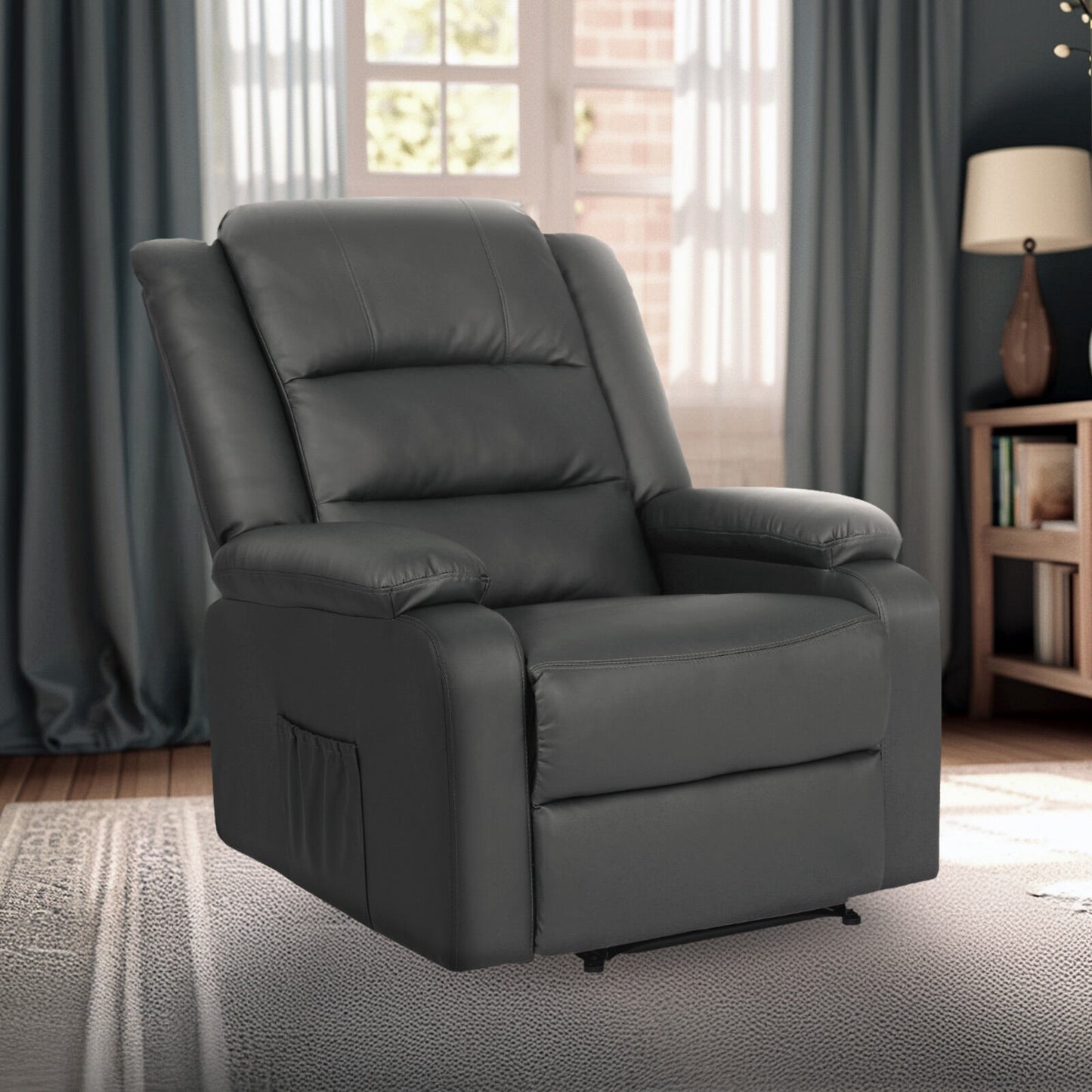 Home Recliner Chair - PU Leather Sofa Lounge Armchair MARLO GREY - Image 4