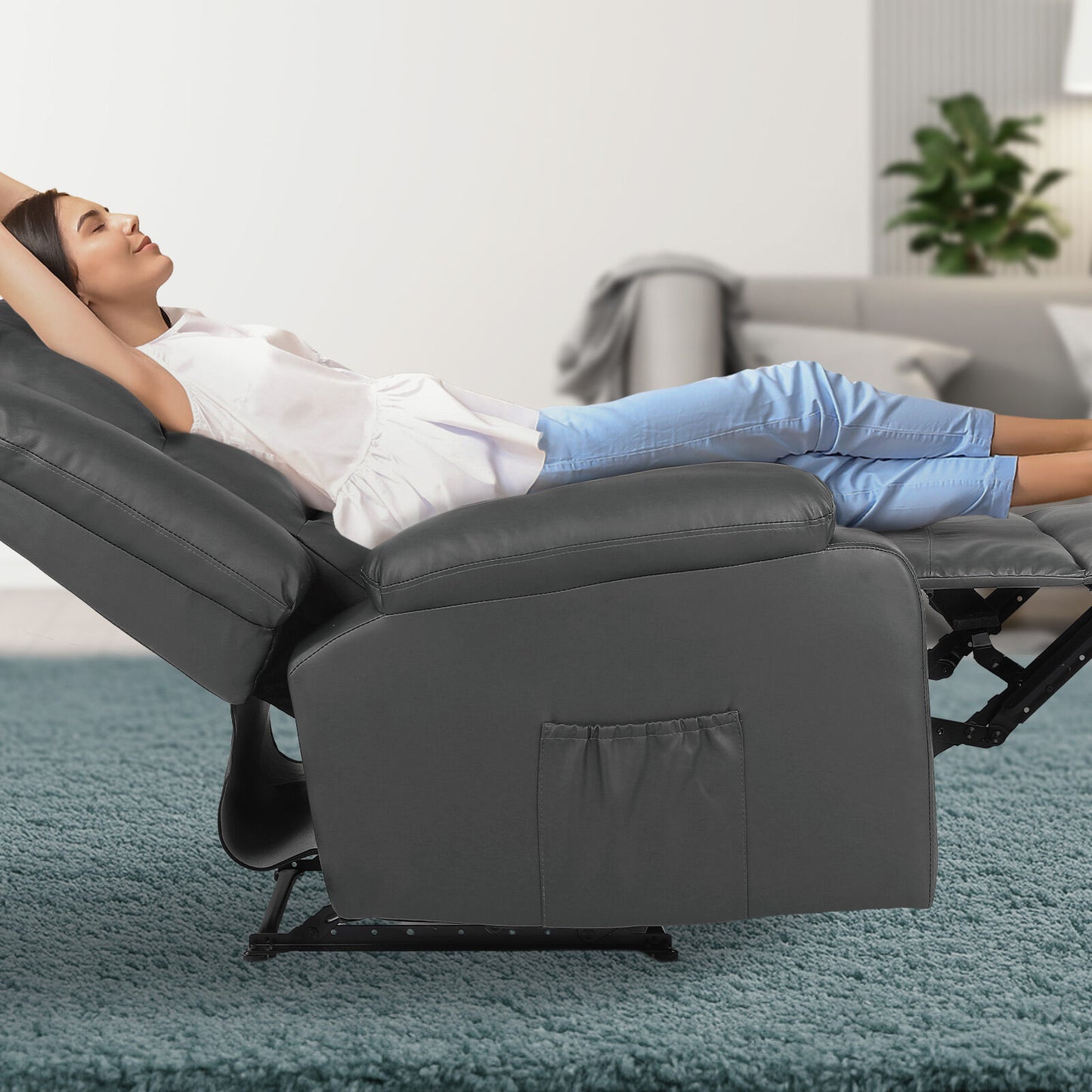 Home Recliner Chair - PU Leather Sofa Lounge Armchair MARLO GREY - Image 9