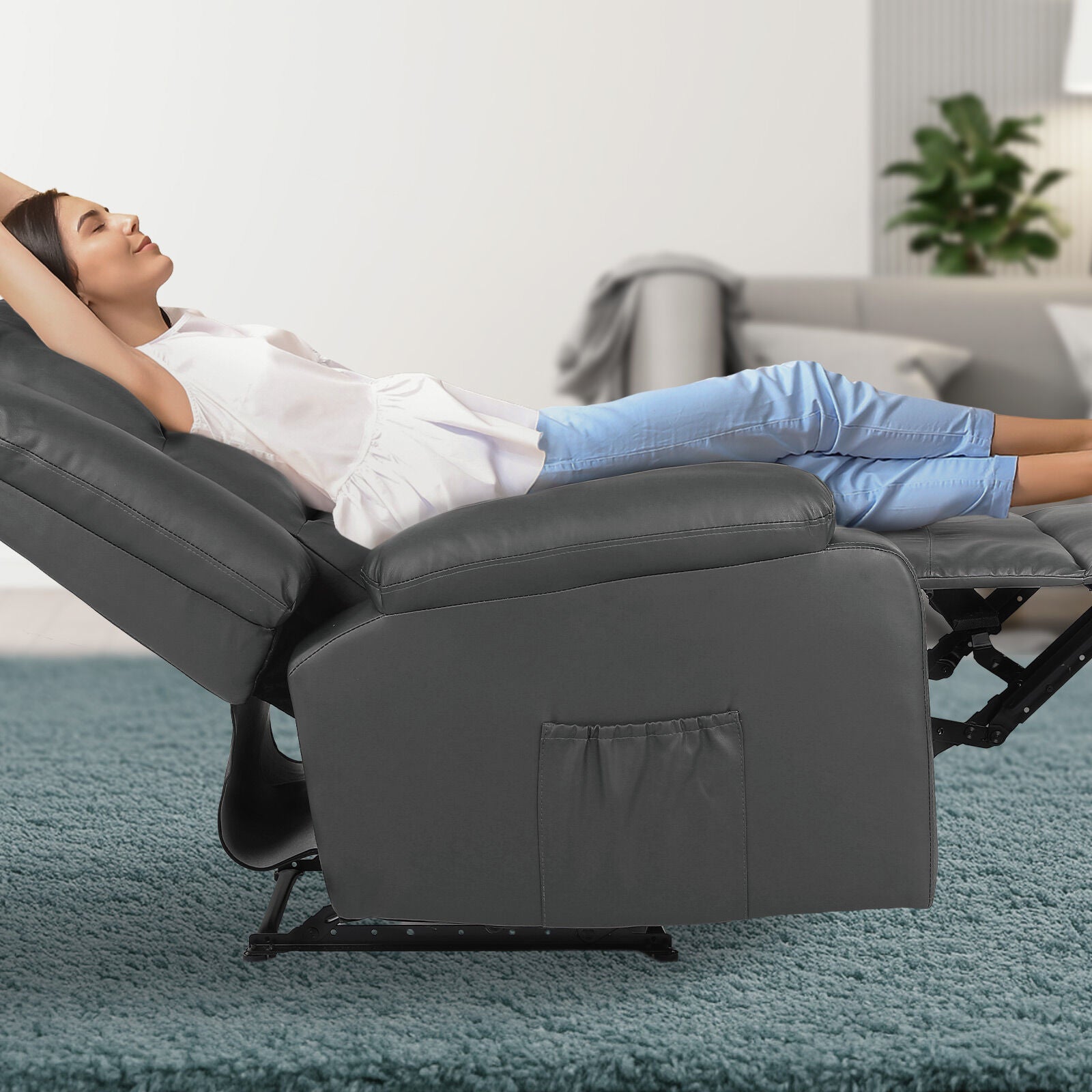 Home Recliner Chair - PU Leather Sofa Lounge Armchair MARLO GREY - Image 9