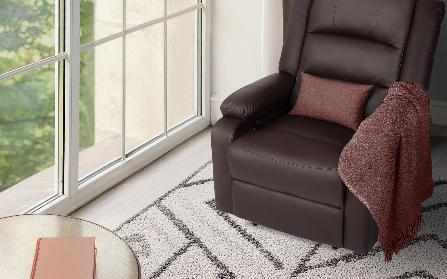Home Recliner Chair - PU Leather Sofa Lounge Armchair MARLO BROWN - Image 2