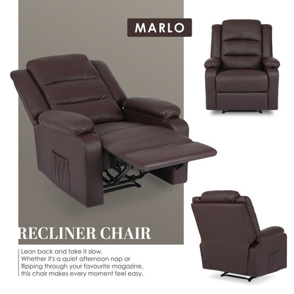 Home Recliner Chair - PU Leather Sofa Lounge Armchair MARLO BROWN - Image 3