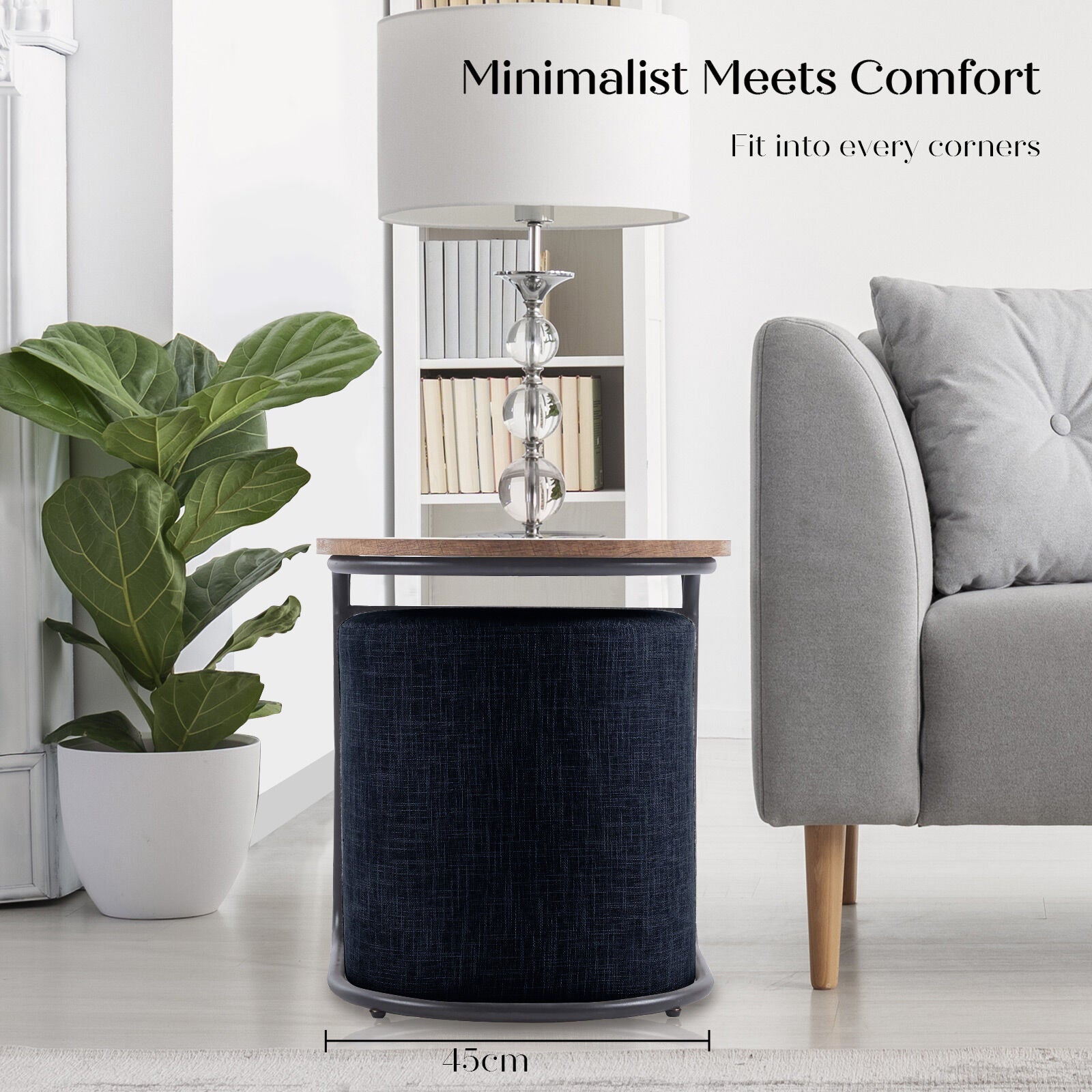 3 Piece Set Coffee Table & Ottoman Wood Side End Table Industrial - Black - Image 5