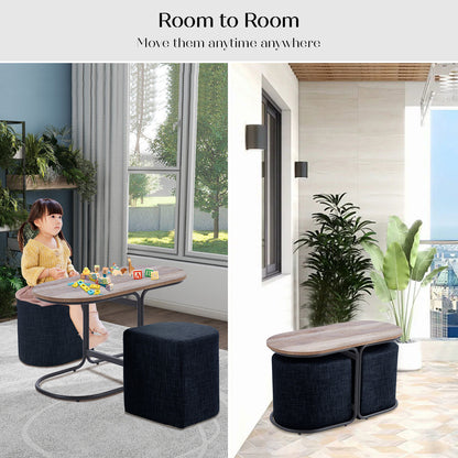 3 Piece Set Coffee Table & Ottoman Wood Side End Table Industrial - Black - Image 8