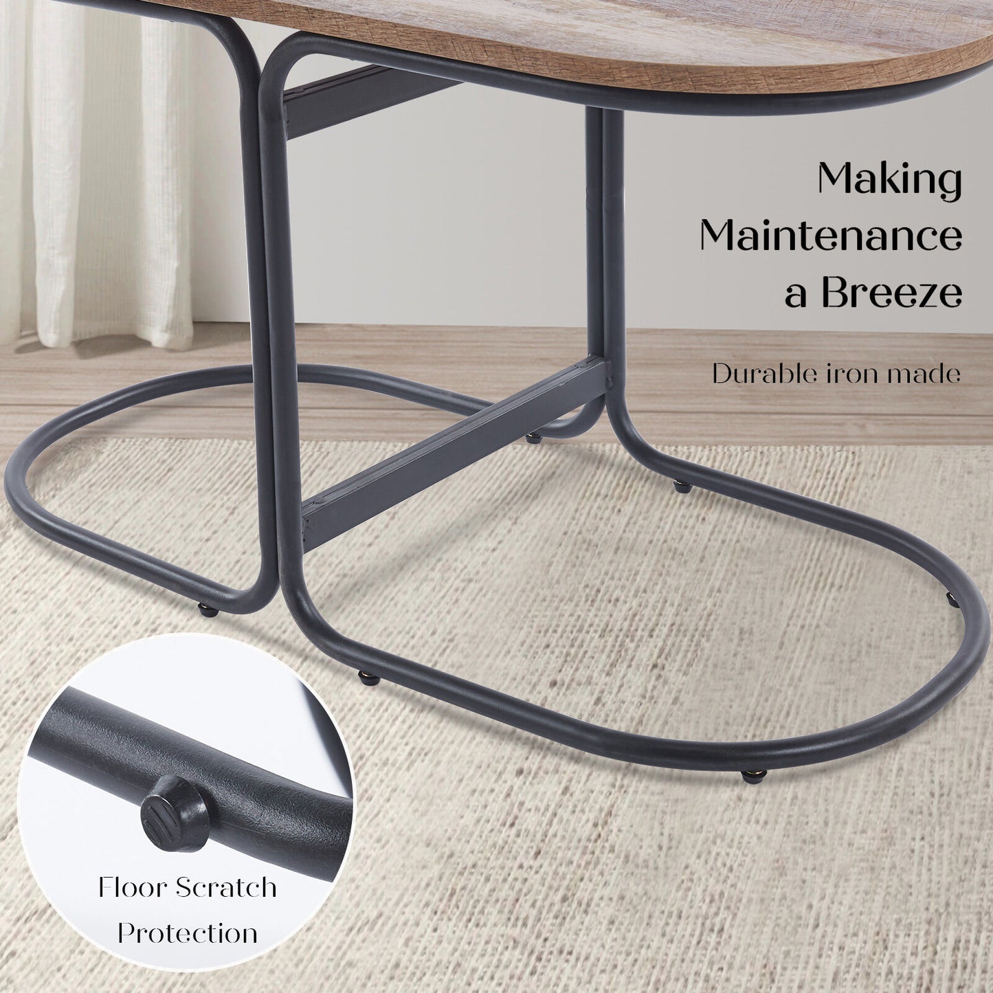 3 Piece Set Coffee Table & Ottoman Wood Side End Table Industrial - Black - Image 9