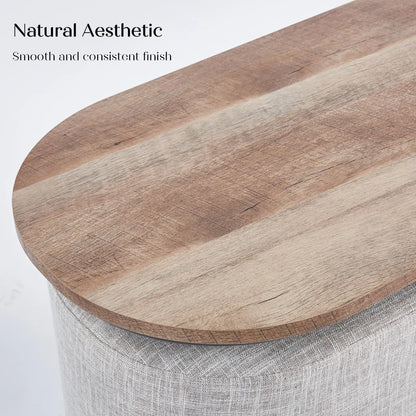 3 Piece Set Coffee Table & Ottoman Wood Side End Table Industrial - CREAM GREY - Image 4