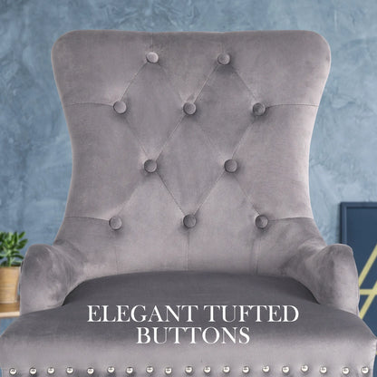 French Provincial Dining Chair Ring Studded Velvet Rubberwood Leg LISSE GREY - Image 4