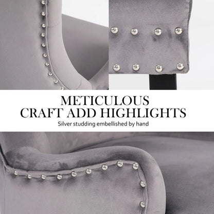 French Provincial Dining Chair Ring Studded Velvet Rubberwood Leg LISSE GREY - Image 5
