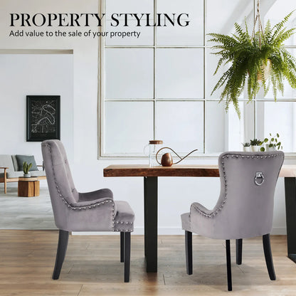 French Provincial Dining Chair Ring Studded Velvet Rubberwood Leg LISSE GREY - Image 6