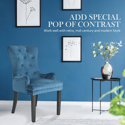 4X French Provincial Dining Chair Ring Studded Velvet Rubberwood Leg LISSE NAVY BLUE - Image 3