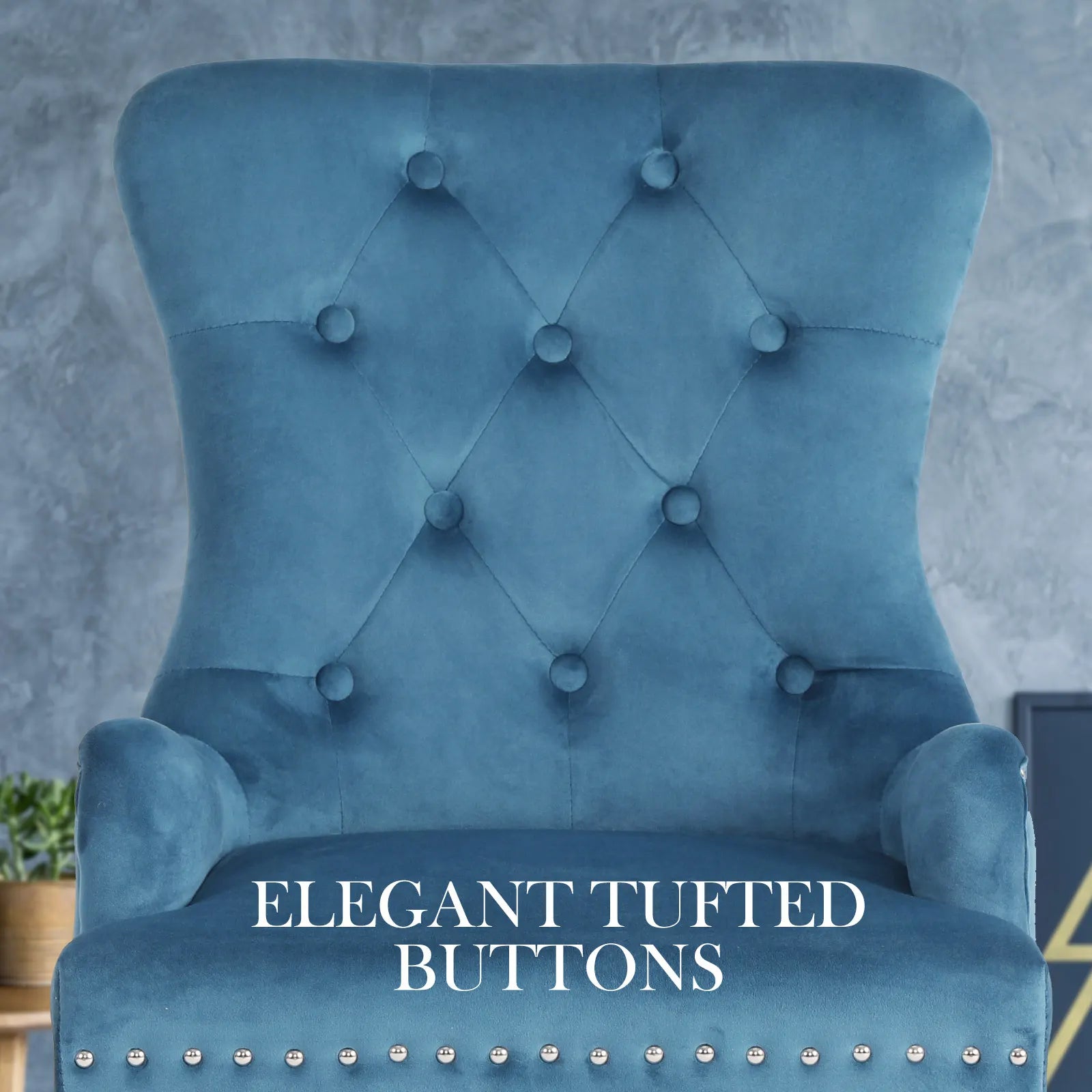 4X French Provincial Dining Chair Ring Studded Velvet Rubberwood Leg LISSE NAVY BLUE - Image 4