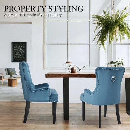 4X French Provincial Dining Chair Ring Studded Velvet Rubberwood Leg LISSE NAVY BLUE - Image 6