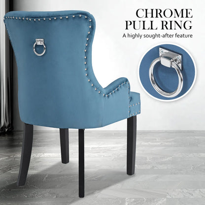 4X French Provincial Dining Chair Ring Studded Velvet Rubberwood Leg LISSE NAVY BLUE - Image 8