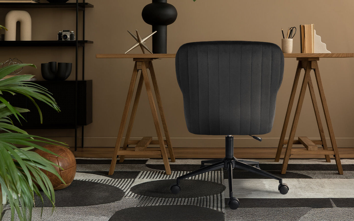 Desk Armchair - Home Office Swivel Chair Adjustable Height Seat PLUME BLACK - Image 2