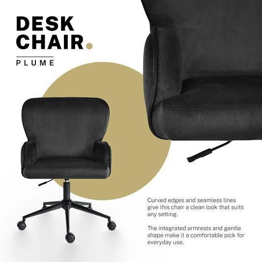Desk Armchair - Home Office Swivel Chair Adjustable Height Seat PLUME BLACK - Image 3