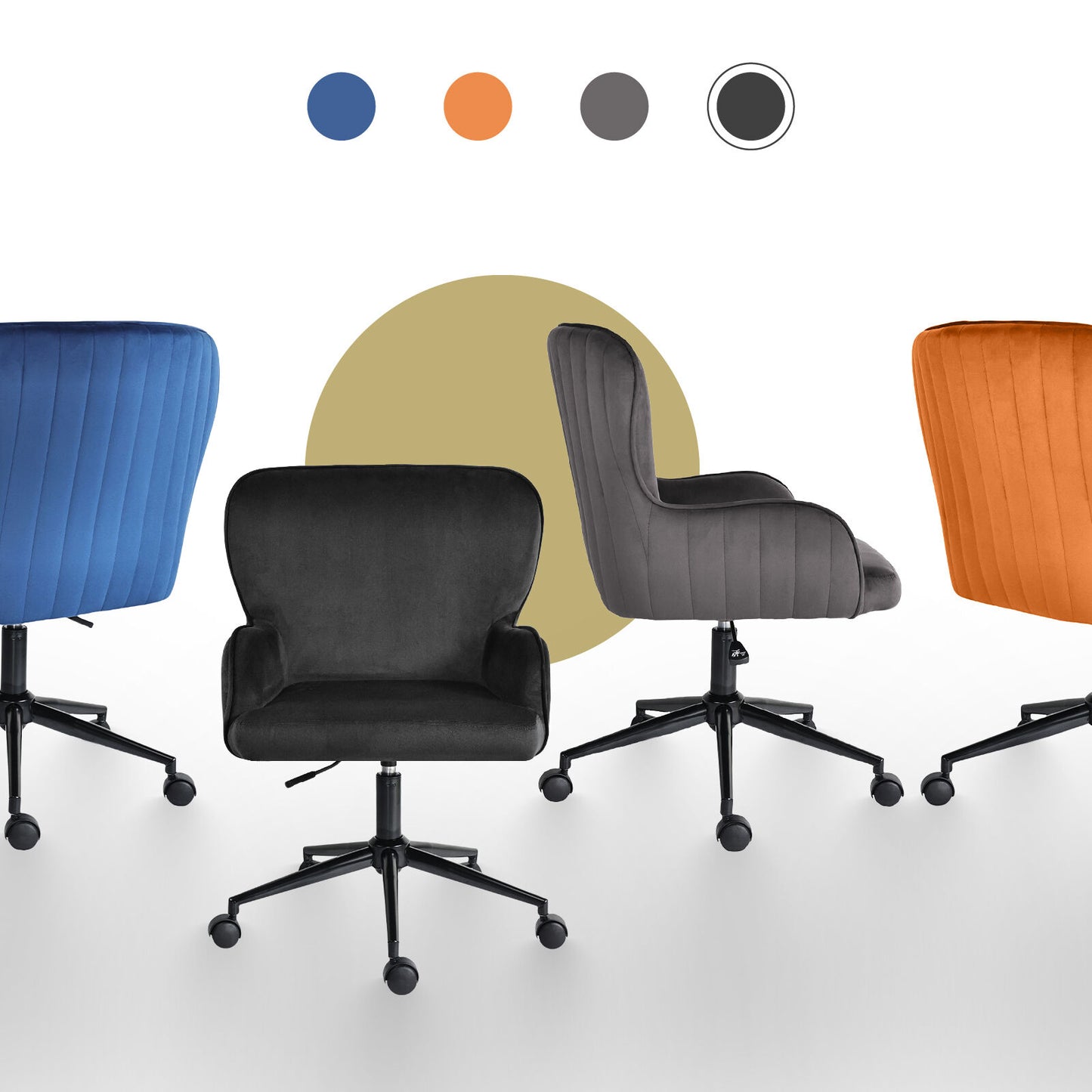 Desk Armchair - Home Office Swivel Chair Adjustable Height Seat PLUME BLACK - Image 4