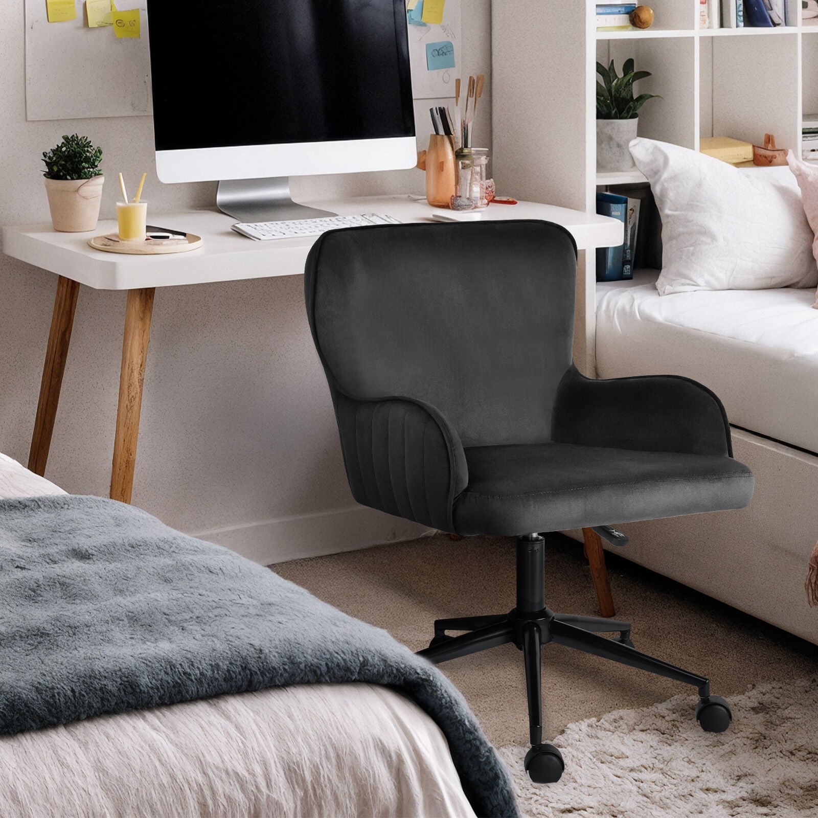 Desk Armchair - Home Office Swivel Chair Adjustable Height Seat PLUME BLACK - Image 5