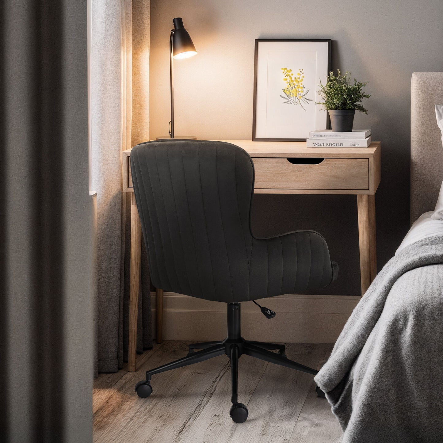 Desk Armchair - Home Office Swivel Chair Adjustable Height Seat PLUME BLACK - Image 6