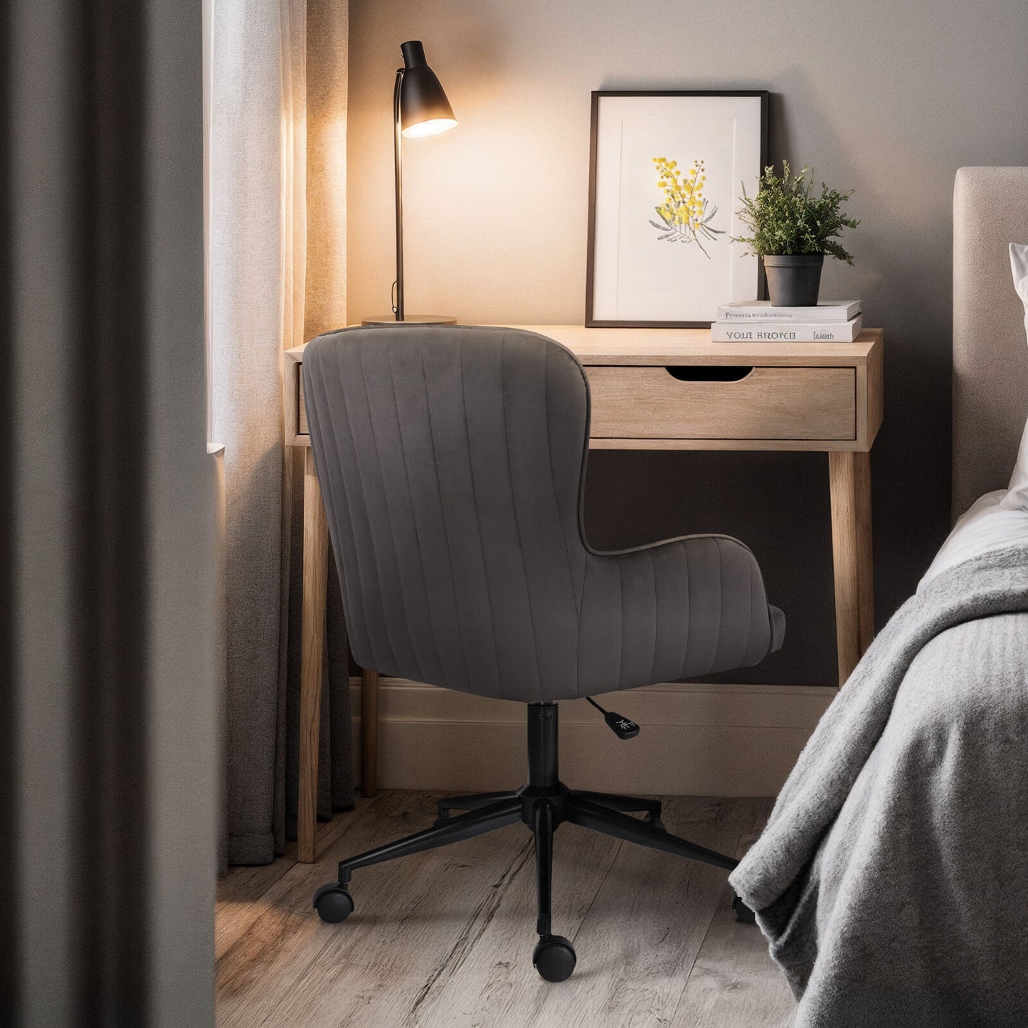 Desk Armchair - Home Office Swivel Chair Adjustable Height Seat PLUME GREY - Image 6
